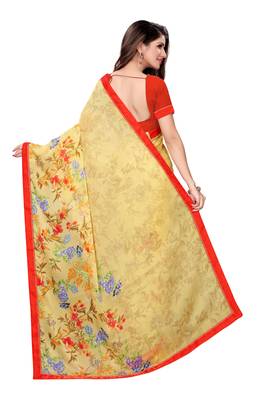 Yellow printed georgette saree with blouse 4