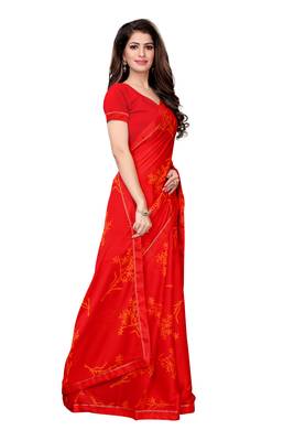 Orange printed georgette saree with blouse 3