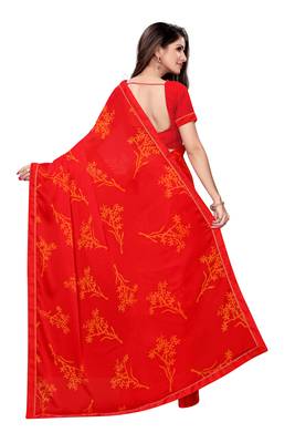 Orange printed georgette saree with blouse 4