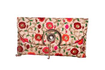 Raw Silk Made Multi Color Clutch With Embroidery Work 1