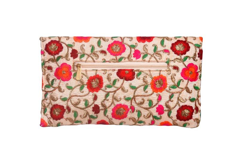 Raw Silk Made Multi Color Clutch With Embroidery Work