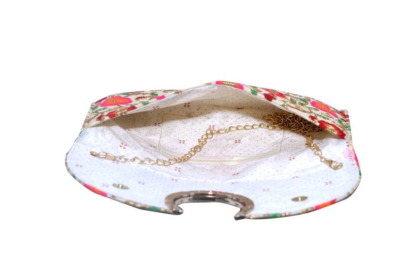 Raw Silk Made Multi Color Clutch With Embroidery Work