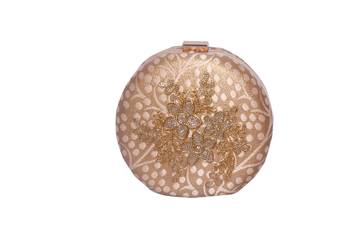 Banarasi Silk & Net Made Gold Color Clutch With Embroidery & Zari , Net Work 1