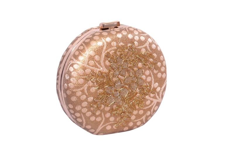 Banarasi Silk & Net Made Gold Color Clutch With Embroidery & Zari , Net Work