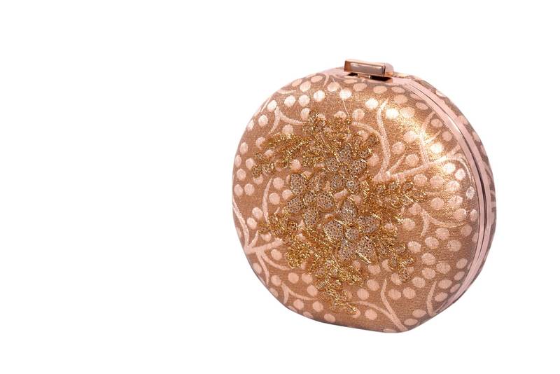 Banarasi Silk & Net Made Gold Color Clutch With Embroidery & Zari , Net Work