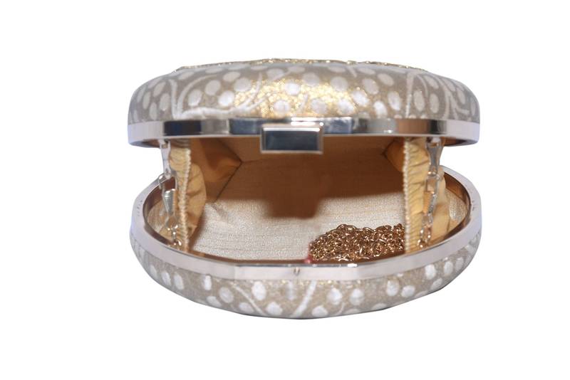 Banarasi Silk & Net Made Gold Color Clutch With Embroidery & Zari , Net Work