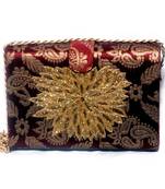 Banarasi Silk & Jute Made Maroon Color Clutch With Hand Zari, Embroidery & Stone Embellishemnt Work