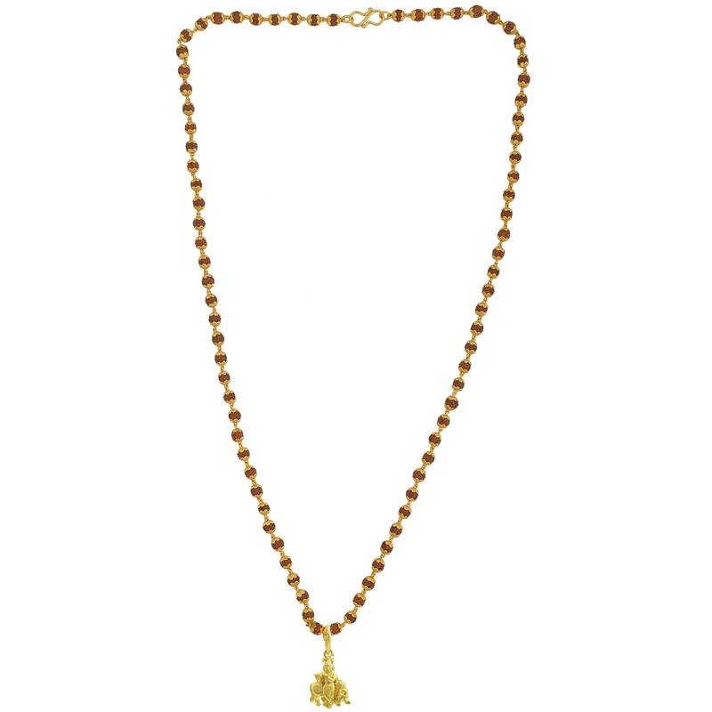 Lord Krishana Gold Plated Pendant With Rudraksha Mala