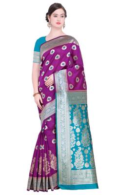 Magenta Woven Art Silk Saree With Blouse 1