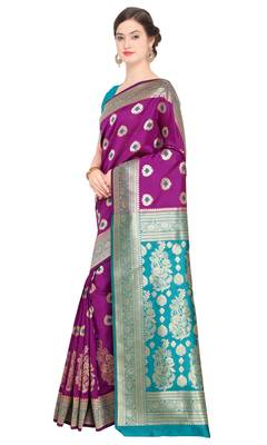 Magenta Woven Art Silk Saree With Blouse 2