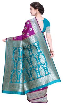 Magenta Woven Art Silk Saree With Blouse 3