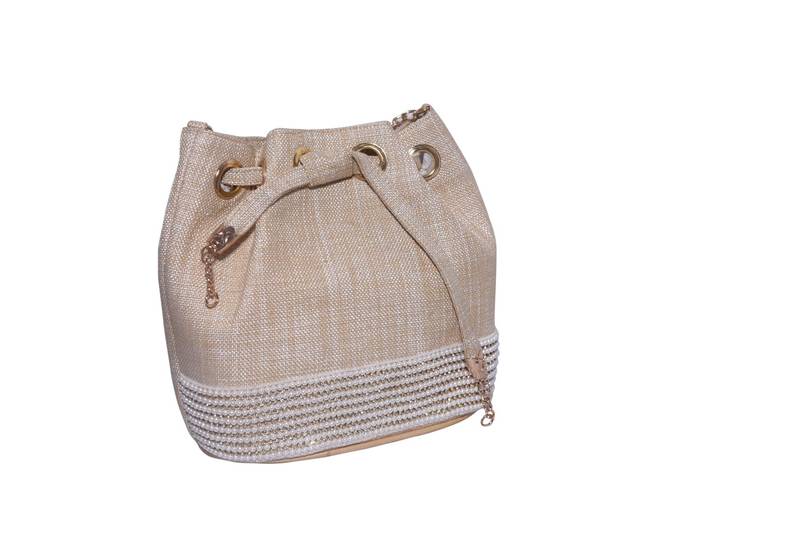 Jute Made Beige Color Clutch With Hand Zari, Embroidery & Stone Embellishemnt Work