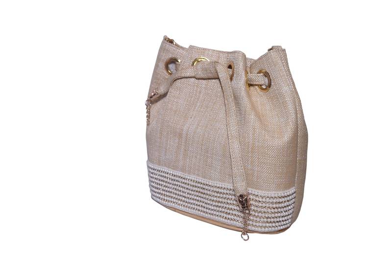 Jute Made Beige Color Clutch With Hand Zari, Embroidery & Stone Embellishemnt Work