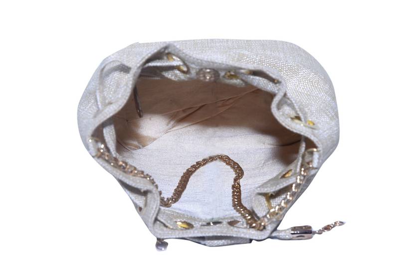 Jute Made Beige Color Clutch With Hand Zari, Embroidery & Stone Embellishemnt Work