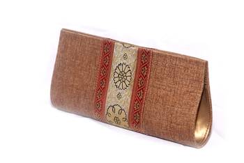 Jute & Banarasi Silk Made Beige Color Clutch With Banarsi Silk Design Fabric 3