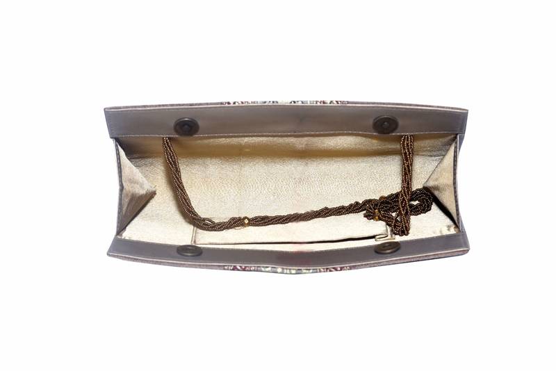 Jute & Banarasi Silk Made Beige Color Clutch With Banarsi Silk Design Fabric