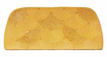 Satin Silk Made Golden Clutch With Diamond & Stone Embellshment 1