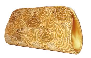 Satin Silk Made Golden Clutch With Diamond & Stone Embellshment 3