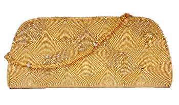 Satin Silk Made Golden Clutch With Diamond & Stone Embellshment 4