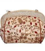 Fibre Border & Silk Made Gold Color Clutch With Embroidery Work