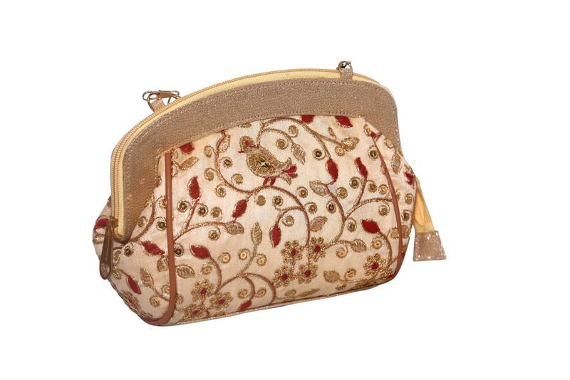 Fibre Border & Silk Made Gold Color Clutch With Embroidery Work