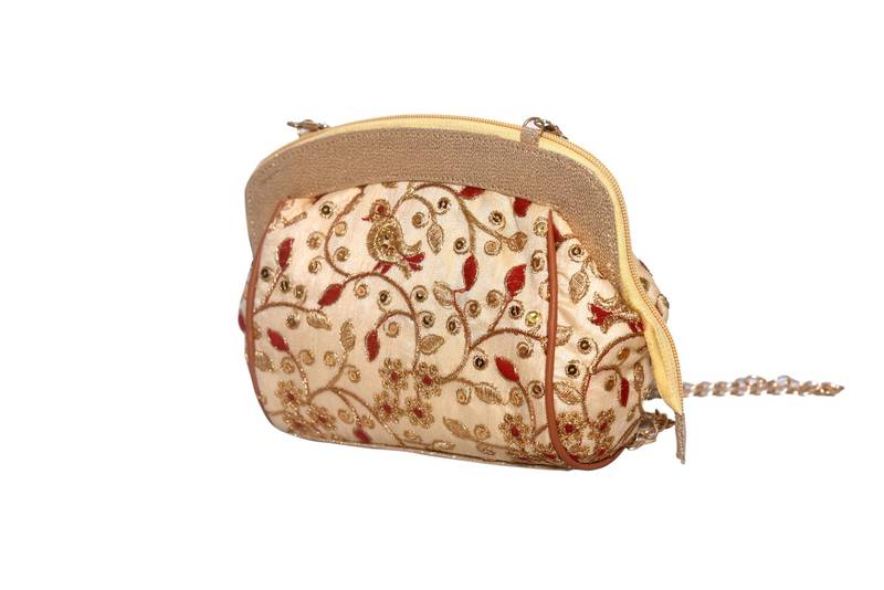 Fibre Border & Silk Made Gold Color Clutch With Embroidery Work