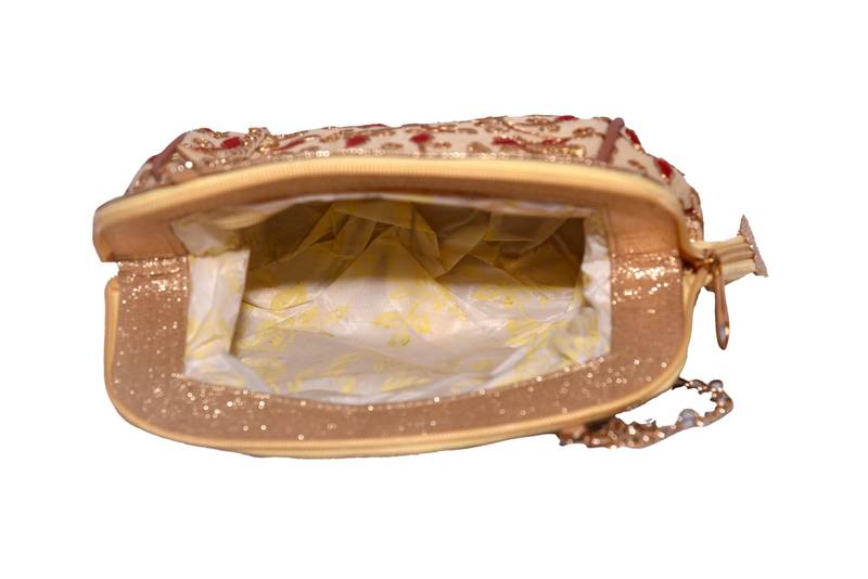 Fibre Border & Silk Made Gold Color Clutch With Embroidery Work