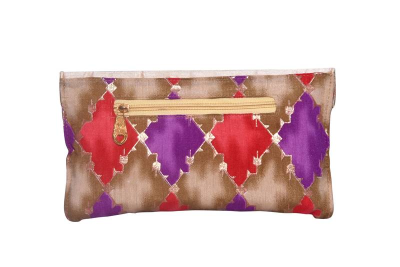 Silk Made Multi Color Clutch With Printed Work