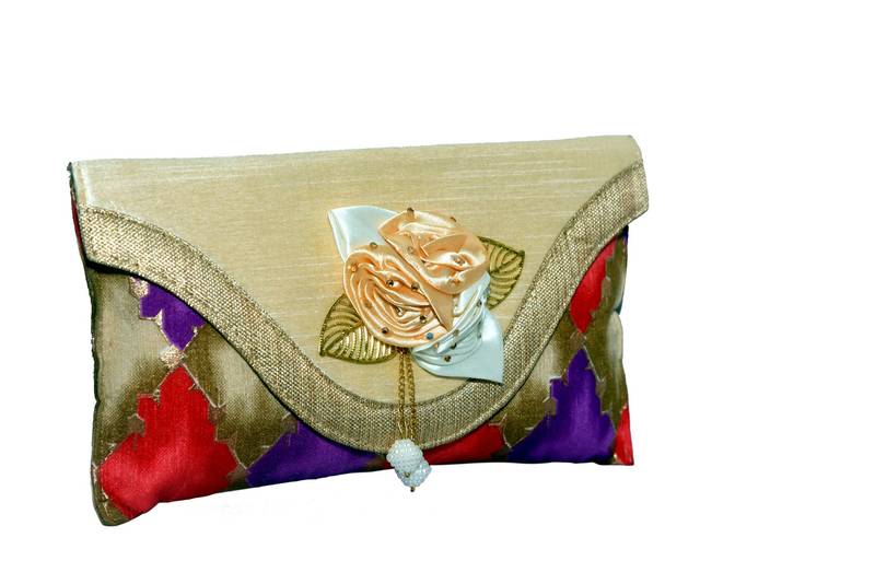 Silk Made Multi Color Clutch With Printed Work