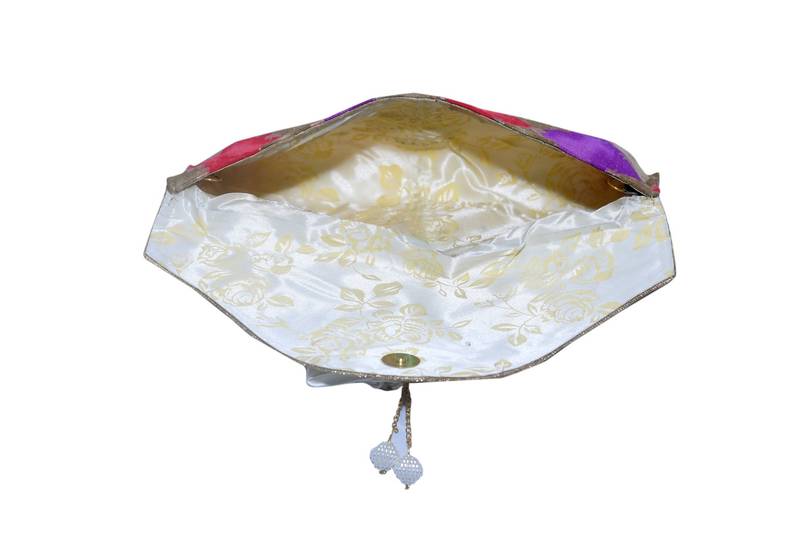 Silk Made Multi Color Clutch With Printed Work