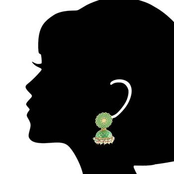 Parrot Green Handpainted Meenakari Earrings With Pearl Hangings 2