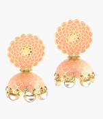 Peach Handpainted Meenakari Earrings With Kundan Droplets
