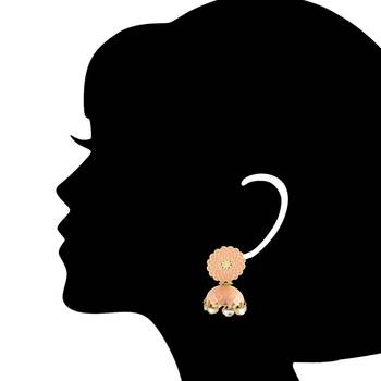 Peach Handpainted Meenakari Earrings With Kundan Droplets 2