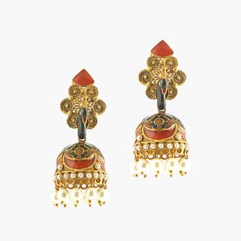 Meenakari Peacock Earrings With Pearl Danglings 1