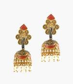 Meenakari Peacock Earrings With Pearl Danglings