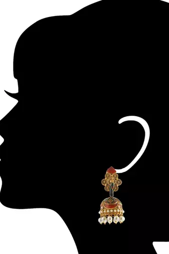Meenakari Peacock Earrings With Pearl Danglings