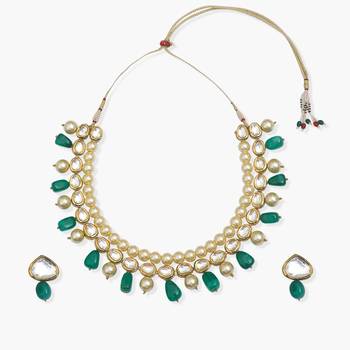 Emerald Stone And Pearl Kundan Choker With Matching Emerald Studs 1