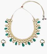 Emerald Stone And Pearl Kundan Choker With Matching Emerald Studs