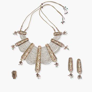 Jadau Pearl Layered Neckpiece With Earrings & A Ring 1