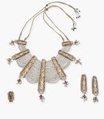 Jadau Pearl Layered Neckpiece With Earrings & A Ring