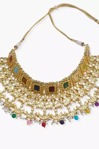 Maharani Navratan Piece Neckpiece For A Fuller Neck And Jhumkay Earrings