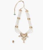 Jadau Multicolor Neckpiece With Pearls And Matching Earrings -Ring