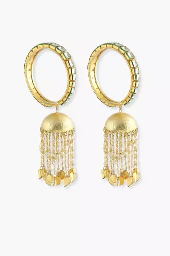 Pair Of Kundan Bangle With Jhumki And Pearls