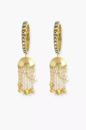 Pair Of Kundan Bangle With Jhumki And Pearls