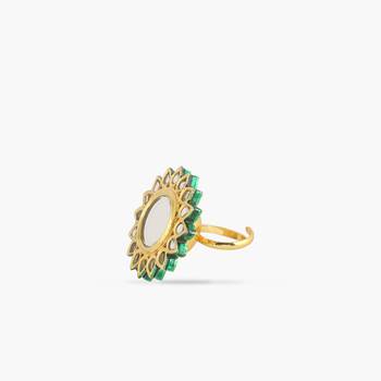 Glass Kundan Meenakari Ring, Adjustable 2