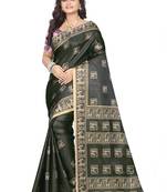 Grey Printed Satin Saree With Blouse