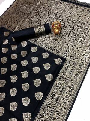 Black Jacquard Cotton Printed Saree With Blouse 1