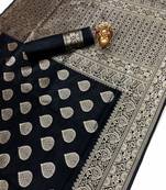 Black Jacquard Cotton Printed Saree With Blouse