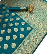 Green Jacquard Cotton Printed Saree With Blouse