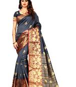 Grey woven silk blend saree with blouse